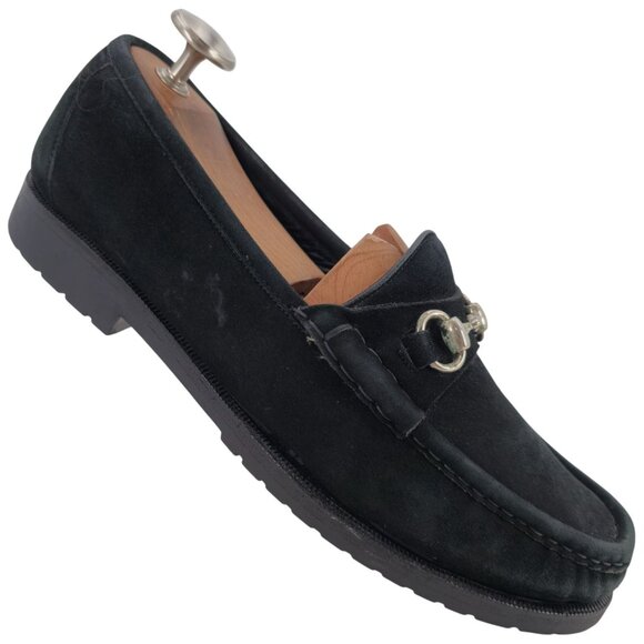 Bragano Italian Black Suede Horsebit Loafers Mens size 10M Dress Shoes Lug Soles